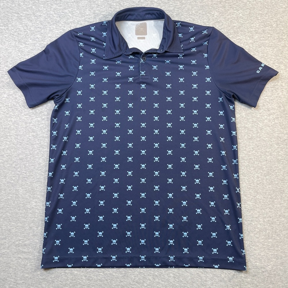 Oakley Golf Shirt Mens Medium M Navy Blue Skulls Crossbones AOP Performance Polo